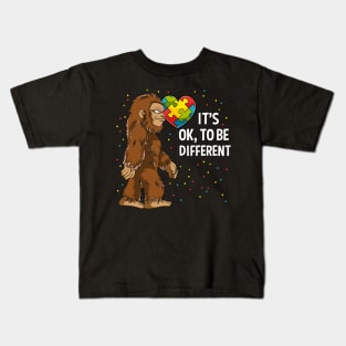 Bigfoot Sasquatch It's Ok To Be Different Autism Awareness Gift Kids T-Shirt